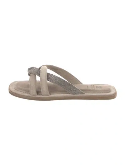 Pre-owned Brunello Cucinelli Suede Colorblock Pattern Slides In Neutral
