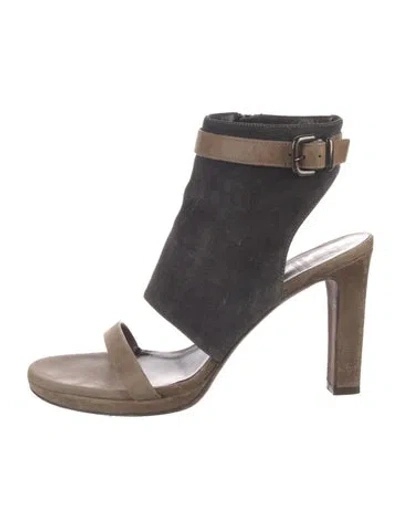 Pre-owned Brunello Cucinelli Suede Colorblock Pattern Slingback Sandals In Black