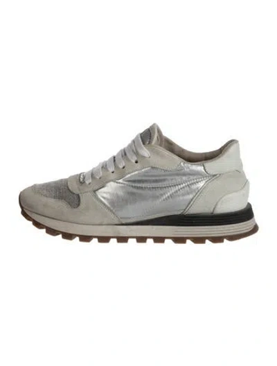Pre-owned Brunello Cucinelli Suede Colorblock Pattern Sneakers In Gray