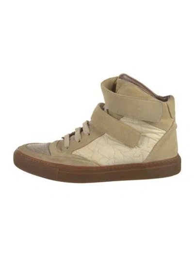Pre-owned Brunello Cucinelli Suede Colorblock Pattern Sneakers In Neutral