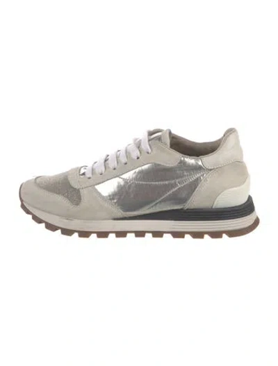 Pre-owned Brunello Cucinelli Suede Colorblock Pattern Sneakers In Neutral