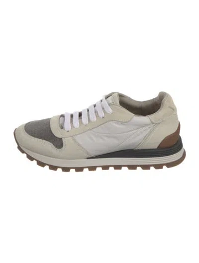 Pre-owned Brunello Cucinelli Suede Colorblock Pattern Sneakers In Neutral