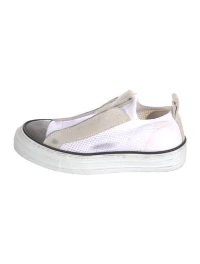 Pre-owned Brunello Cucinelli Suede Colorblock Pattern Sneakers In White