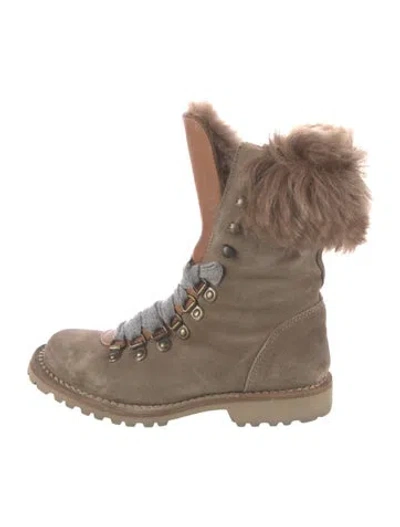 Pre-owned Brunello Cucinelli Suede Combat Boots In Brown
