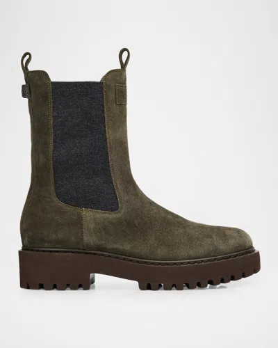 Brunello Cucinelli Suede Combat Boots In Green