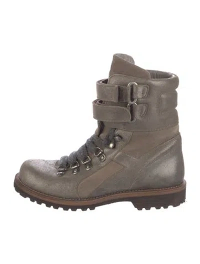 Pre-owned Brunello Cucinelli Suede Combat Boots In Gray