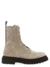 Brunello Cucinelli Grey Suede Combat Boots