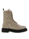 Brunello Cucinelli Suede Combat Boots Monile In Gray