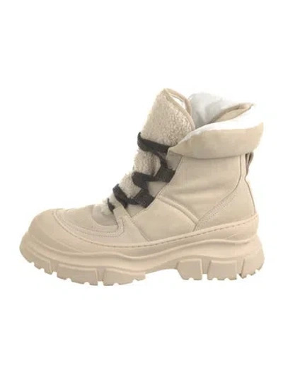 Pre-owned Brunello Cucinelli Suede Combat Boots In Neutral
