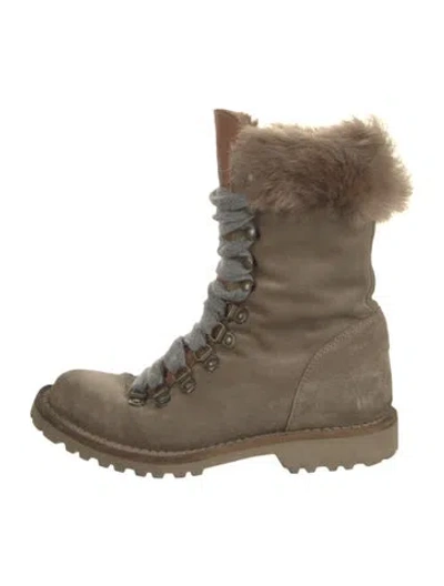 Pre-owned Brunello Cucinelli Suede Combat Boots In Neutral