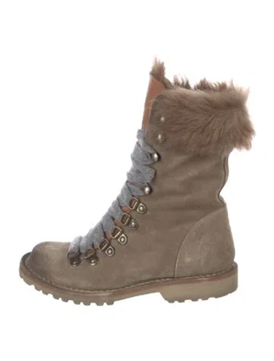 Pre-owned Brunello Cucinelli Suede Combat Boots In Neutral