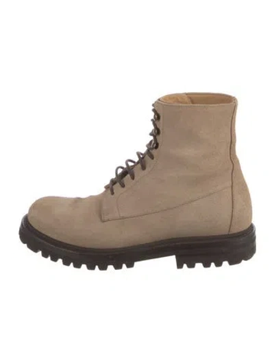 Pre-owned Brunello Cucinelli Suede Combat Boots In Neutral