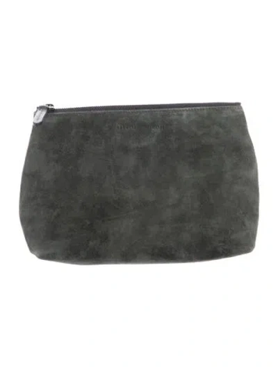 Pre-owned Brunello Cucinelli Suede Cosmetic Bag In Green/grey
