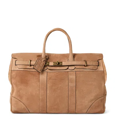 Brunello Cucinelli Suede Country Holdall In Brown
