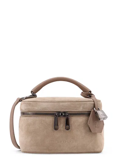 Brunello Cucinelli Suede Crossbody Bag With Leather Shoulder Strap