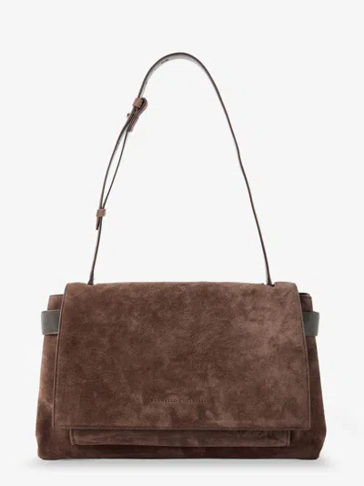 Brunello Cucinelli Suede Crossbody Bag With Monili Details In Brown