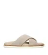 Brunello Cucinelli Beige Suede Leather Slippers In Beige