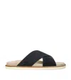 Brunello Cucinelli Cross Strap Suede Slide Sandal In Navy