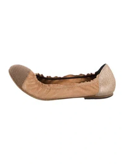 Pre-owned Brunello Cucinelli Suede Crystal Embellishments Ballet Flats In Neutral
