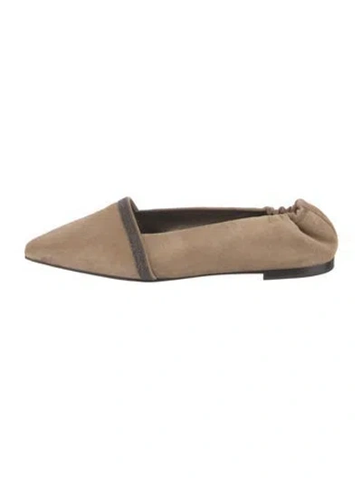 Pre-owned Brunello Cucinelli Suede Crystal Embellishments Ballet Flats In Neutral