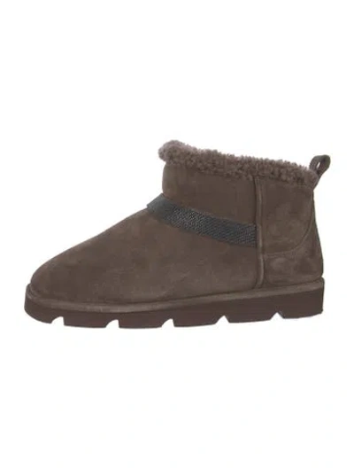 Pre-owned Brunello Cucinelli Suede Crystal Embellishments Boots In Brown