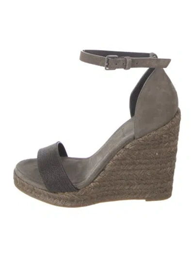 Pre-owned Brunello Cucinelli Suede Crystal Embellishments Espadrilles In Multi