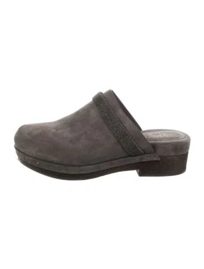 Pre-owned Brunello Cucinelli Suede Crystal Embellishments Mules In Gray