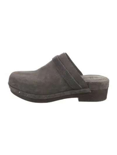 Pre-owned Brunello Cucinelli Suede Crystal Embellishments Mules In Gray
