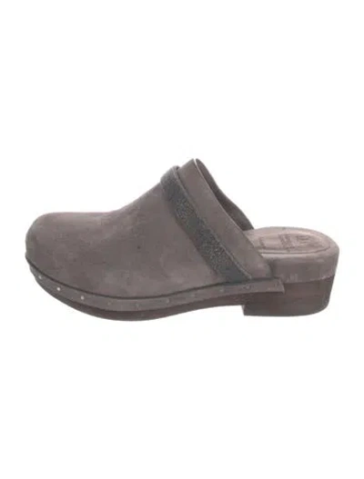 Pre-owned Brunello Cucinelli Suede Crystal Embellishments Mules In Grey