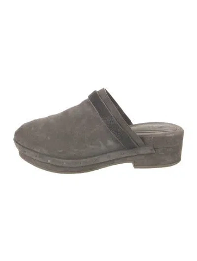 Pre-owned Brunello Cucinelli Suede Crystal Embellishments Mules In Grey