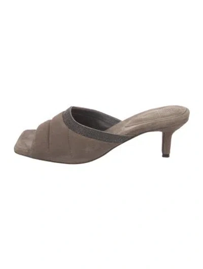 Pre-owned Brunello Cucinelli Suede Crystal Embellishments Slides In Brown