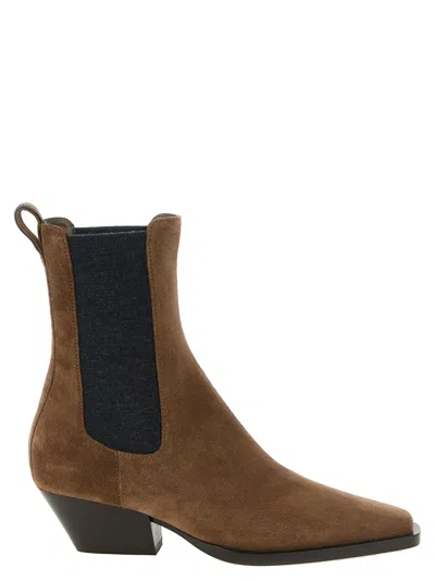 Brunello Cucinelli Suede Cuban Heel Chelsea Boots In Brown