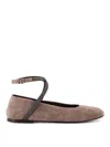 Brunello Cucinelli Suede Dancers With Mobile Details In Brown