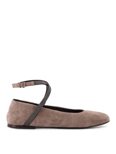 Brunello Cucinelli Suede Dancers With Mobile Details In Brown