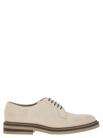 BRUNELLO CUCINELLI SUEDE LACE-UP SHOE WITH CONTRASTING MIDSOLE