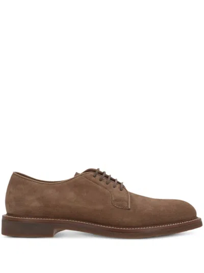Brunello Cucinelli Mens Suede Lace-up Brogues In Chestnut In Brown