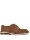Brunello Cucinelli Suede Derby Shoes With Lace Closure In Brown
