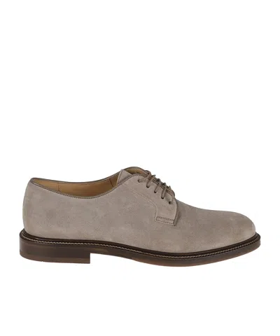 Brunello Cucinelli Suede Derby Shoes In Gray