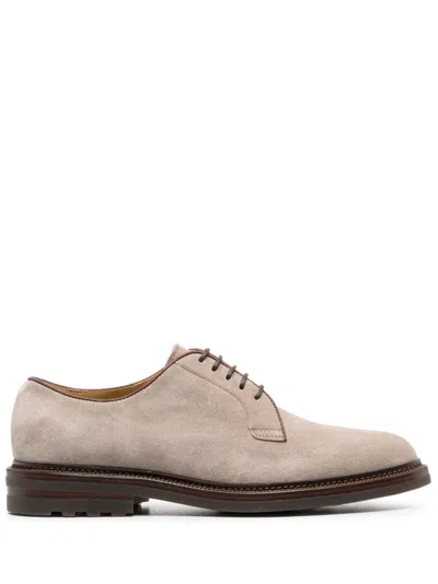 Brunello Cucinelli Suede Derby Shoes In Neutrals
