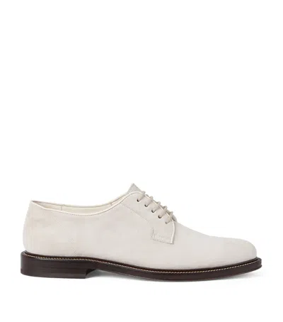 Brunello Cucinelli Suede Derby Shoes In White