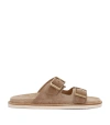 Brunello Cucinelli Men's Beige Suede Leather Sandals With Decorative Buckle Detail In Beige