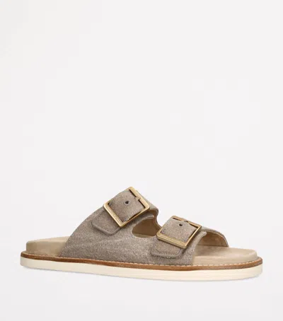 Brunello Cucinelli Suede Double-strap Sandals In Brown
