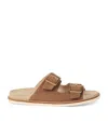 Brunello Cucinelli Men's Beige Suede Leather Sandals With Decorative Buckle Detail In Brown