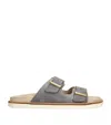 Brunello Cucinelli Pebble Silver-toned-hardware Leather Sandals In Grey