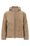 Brunello Cucinelli Suede Down Jacket Puffer Jackets Beige In Brown
