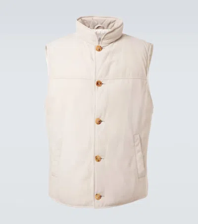 Brunello Cucinelli Suede Down Vest In Neutral