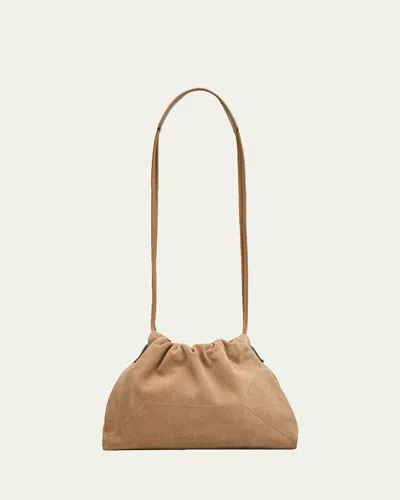 Brunello Cucinelli Suede Drawstring Pouch Bag In Neutral