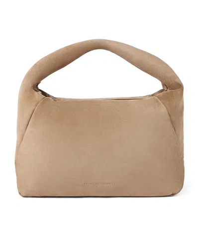 Brunello Cucinelli Suede Duo Top-handle Bag In Brown