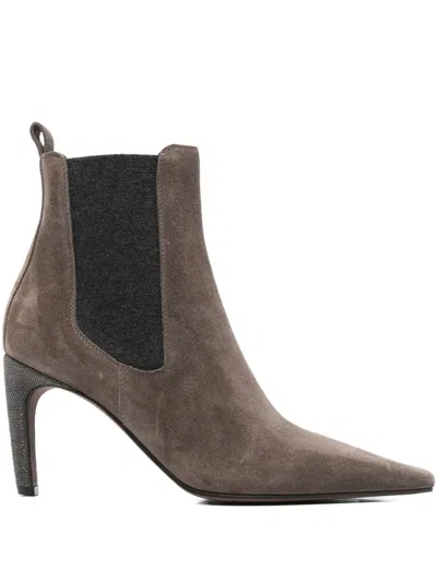 Brunello Cucinelli Suede Elastic-insert Ankle Boots In Brown