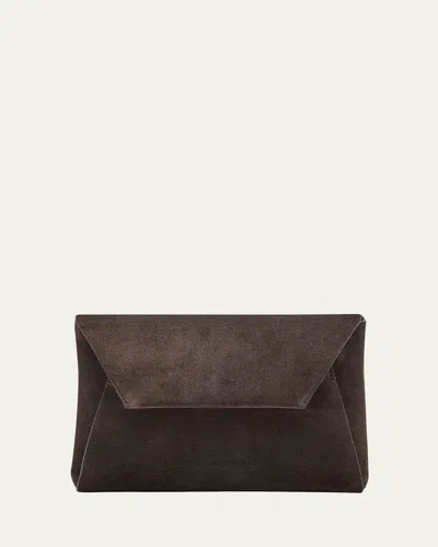 Brunello Cucinelli Suede Envelope Flap Clutch Bag In Brown